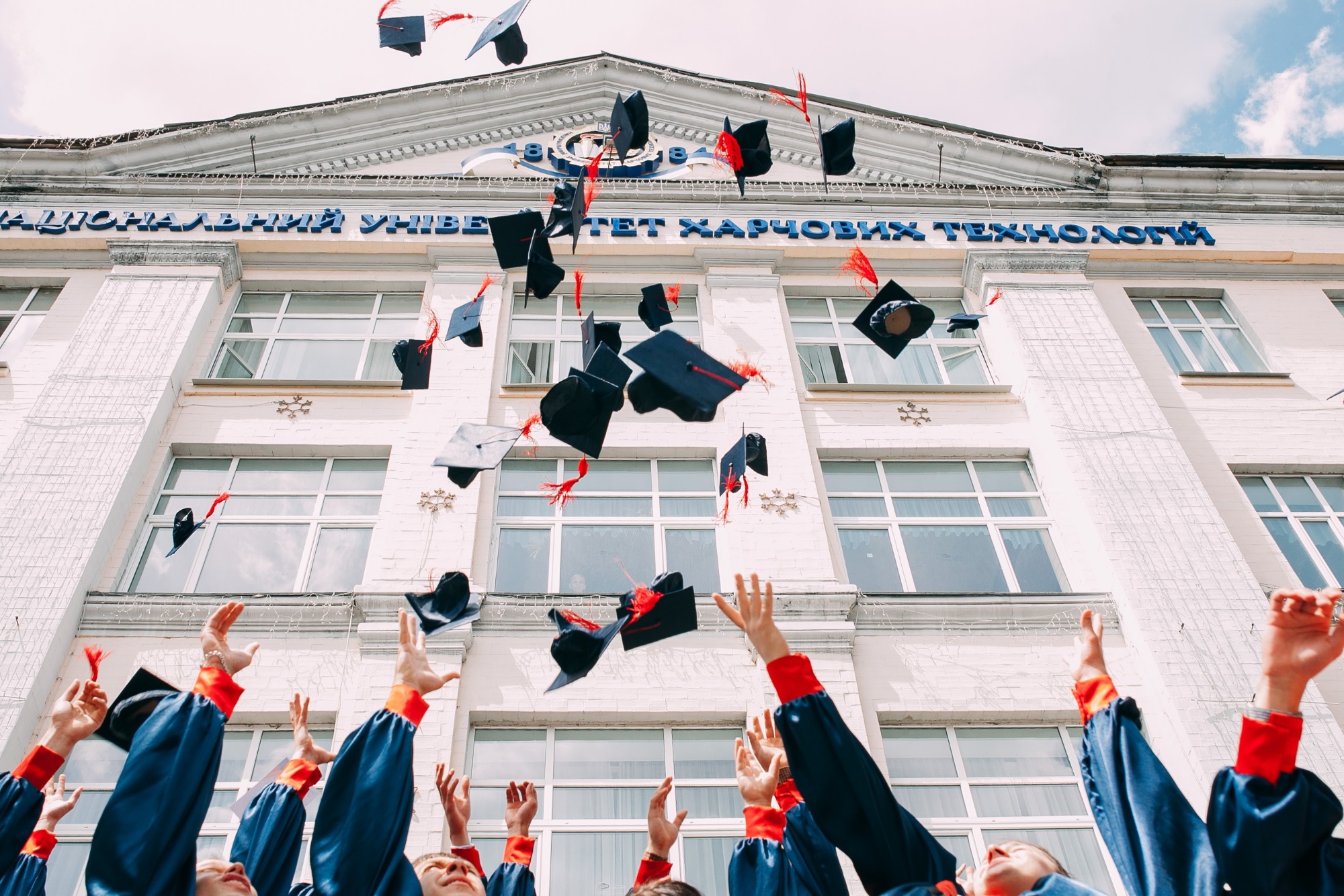 Students throwing graduation caps in the air 
