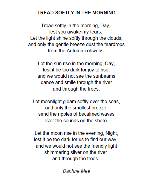 Tread Softly in the Morning, a poem by Daphne Mee