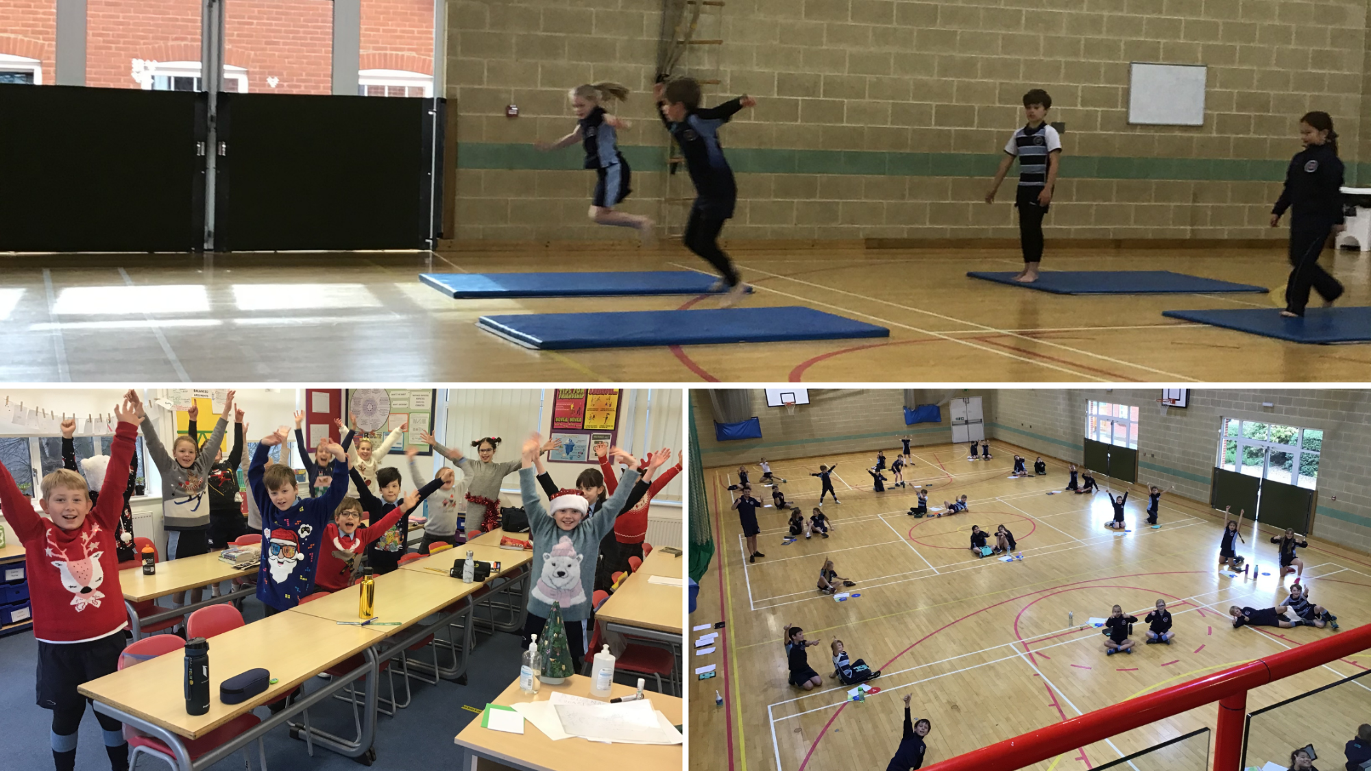 Year 5 in their gymnastics lessons and enjoying Christmas Jumper Day