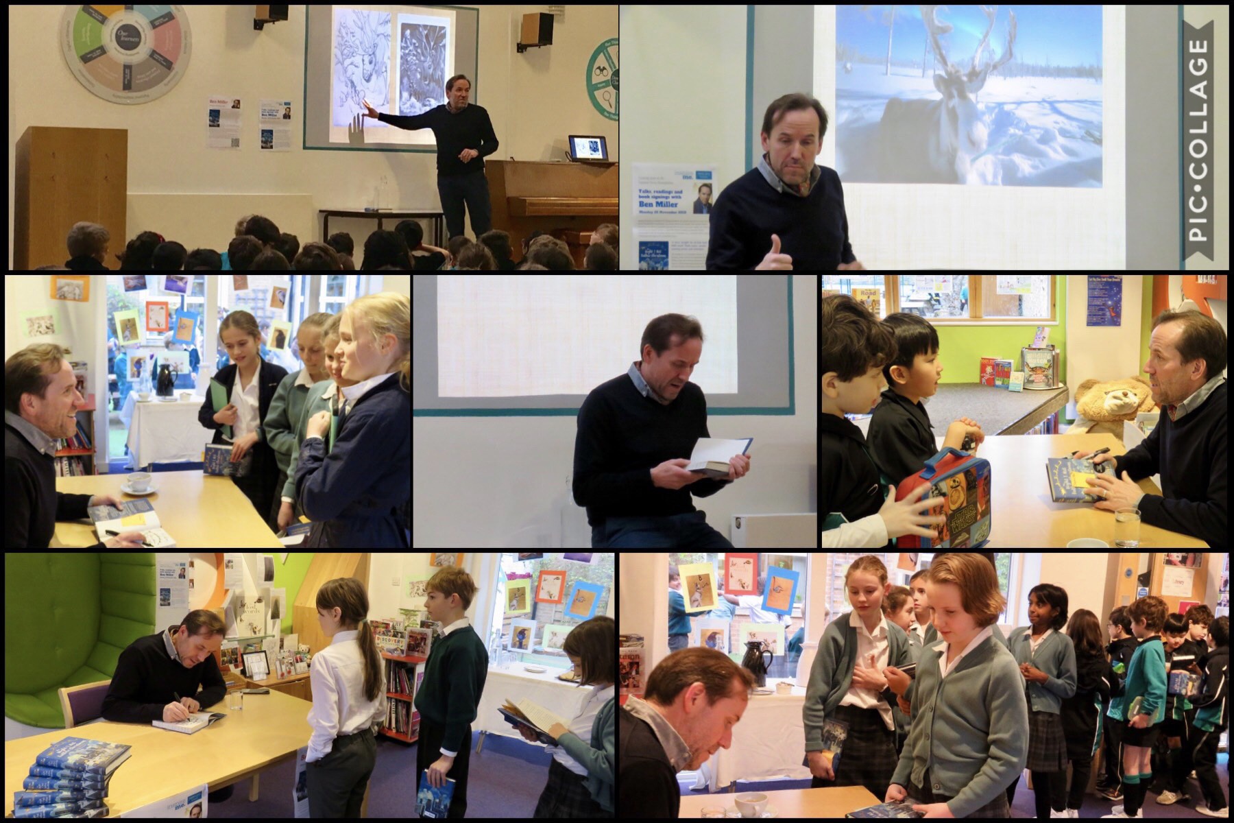 A photo collage of Ben Miller's visit to the Junior School