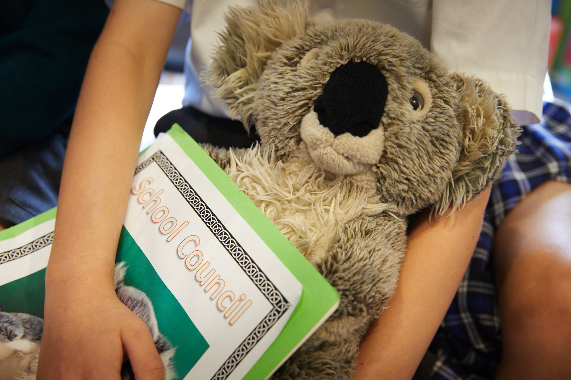 Image of pupil with stuffed animal to illustrate link to 'Global outlook' page
