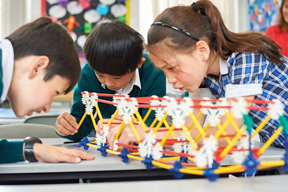 Pupils in class building a project