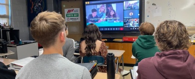 Sixth Form students attending an online meeting with Pontiac High School in Illinois