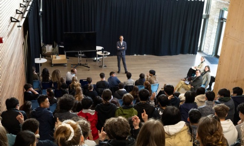 Dan McGolpin, Director of BBC iPlayer and Channels, gives a talk to Stephen Perse Cambridge Sixth Form students
